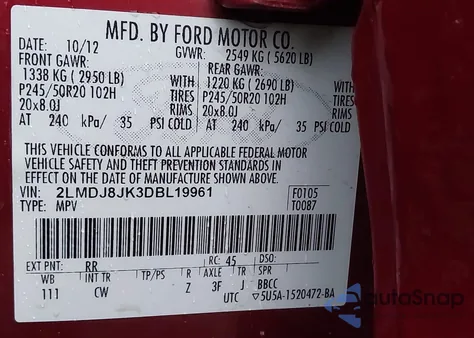 2013 Lincoln Mkx from USA, damaged, VIN 2LMDJ8JK3DBL19961